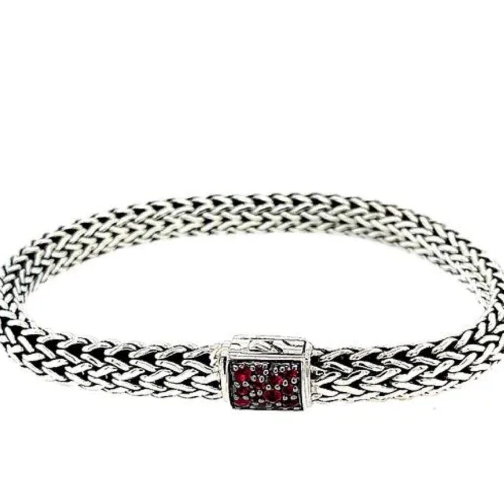 John Hardy Sterling Silver Black Sapphire/ African Ruby Bracelet